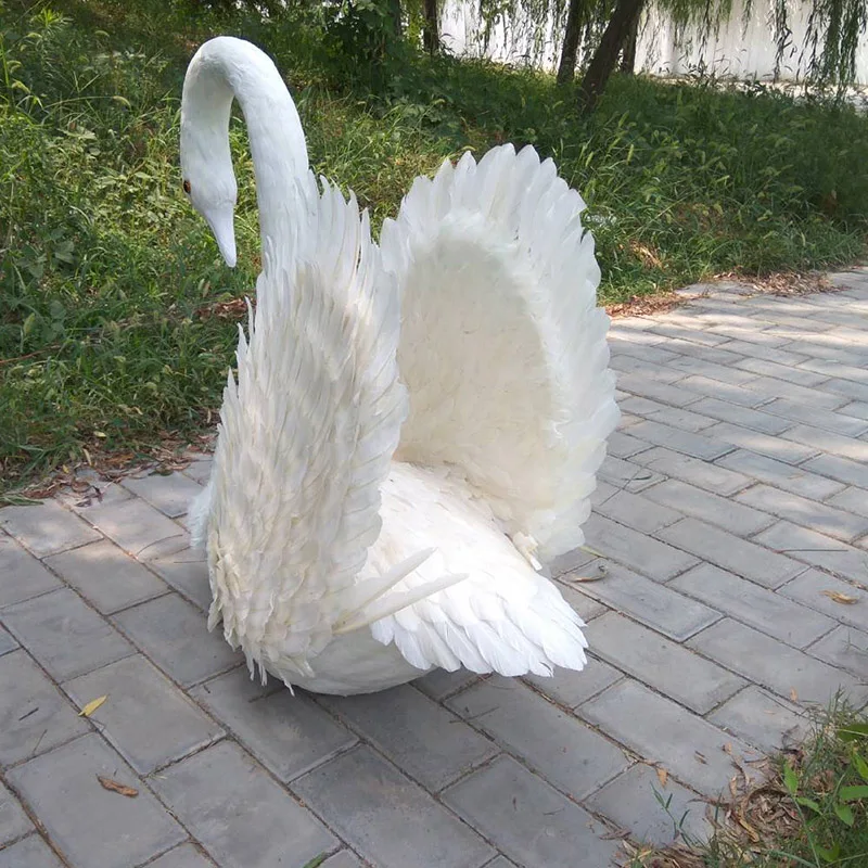 large 80 x65cm white feathers swan Handmade model,foam&feathers spreading wings swan home garden decoration toy Xmas gift w0886