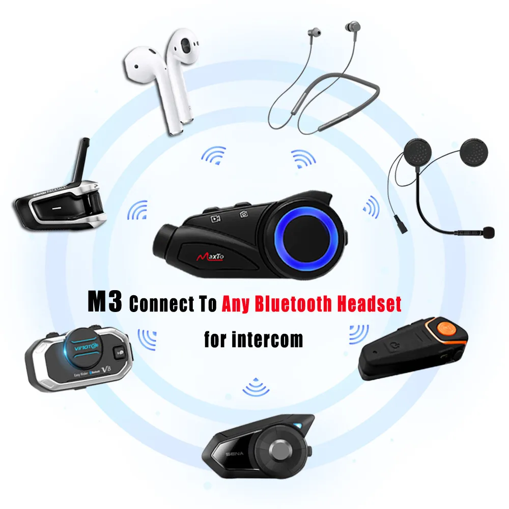 Maxto m3 capacete da motocicleta intercom bt gravador de wi fi grupo 6 pilotos interfone 1080p dvr câmera traço caber q7 v6 bts3 + 64g sd presente