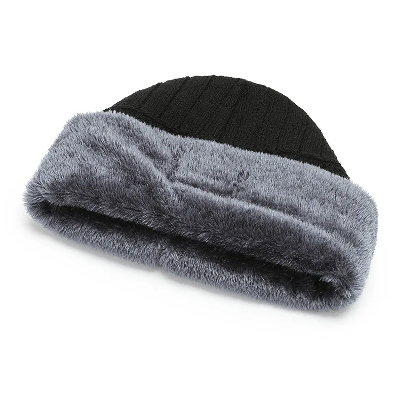 New Unisex Letter Beanie Hat Leisure Add Fur Lined Winter Hats For Men Women Keep Warm Knitted Hat Fashion Solid Ski Bonnet Cap