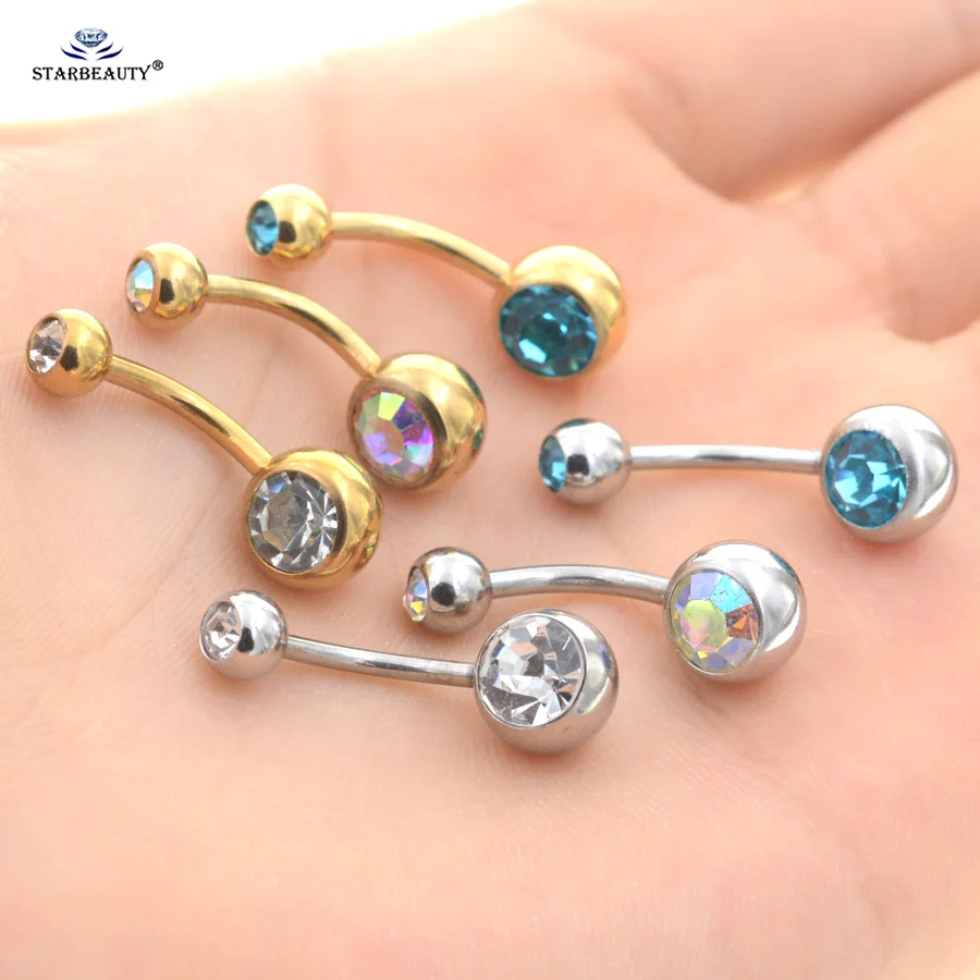 Starbeauty 14G Gold Color Bar Crystal Ball Belly Piercing Women Earring Navel Piercing Nombril Belly Button Rings Jewelry