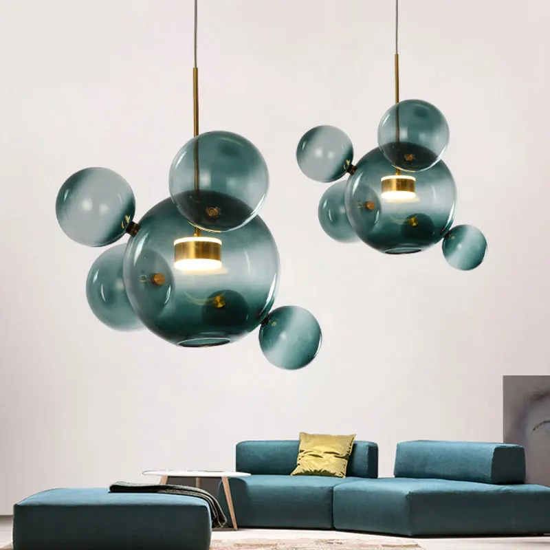 LED Hang Lamp Industrial Light Modern Ball Glass Mickey Pendant Light  Gradient for Home Kitchen Lighting Hanging Light Fixture