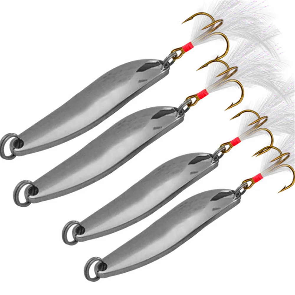 1Pcs Metal Spinner Spoon Fishing Lures 5g 7g 10g 13g 18g 21g Silver Sequins Hard Bait With Feather Hook For Bass Carp Pesca