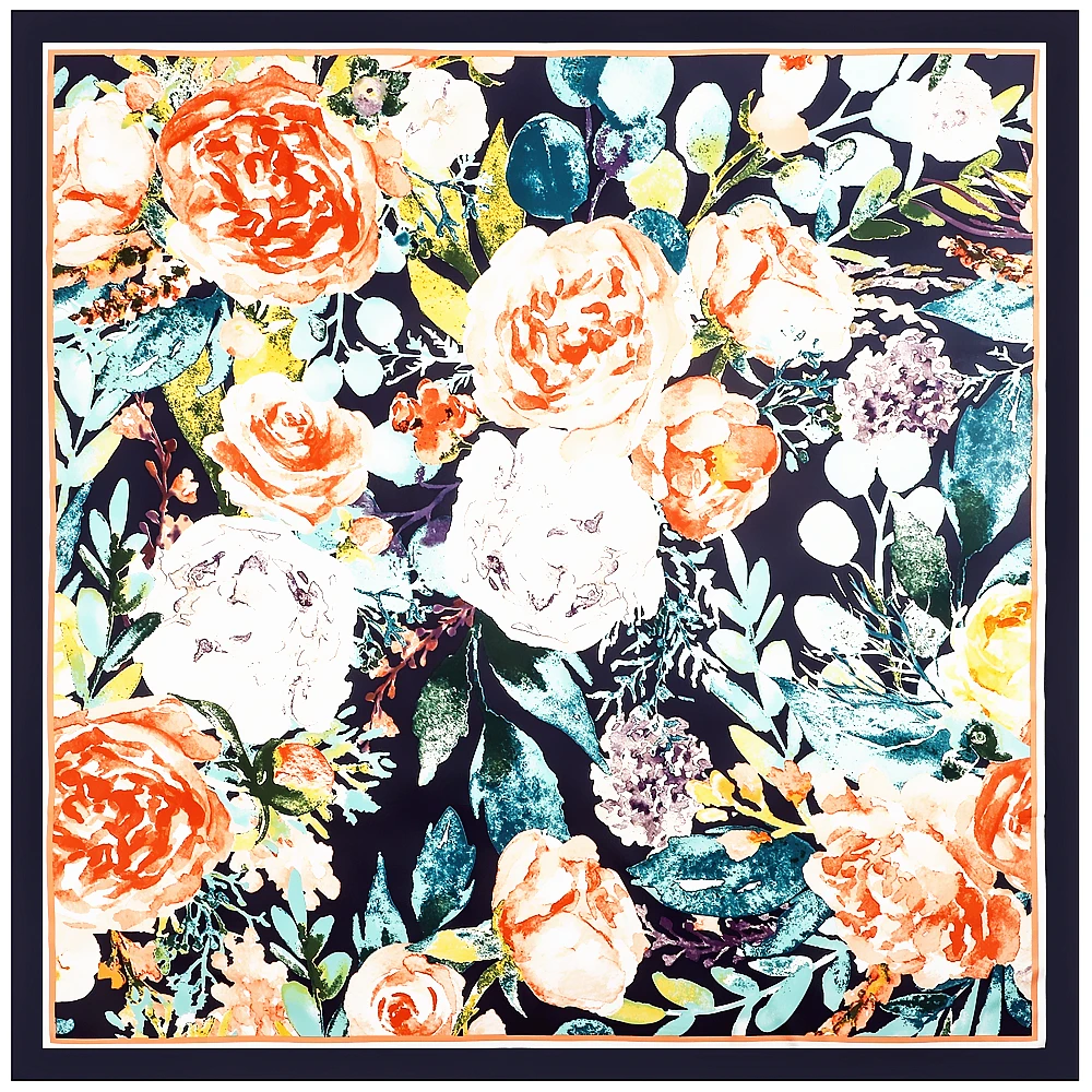 130cm New Women\'s Twill gules Flowers Fashion Decoration Large Square Scarf Travel keep warm Shawl Sunscreen Muslim Headscarf