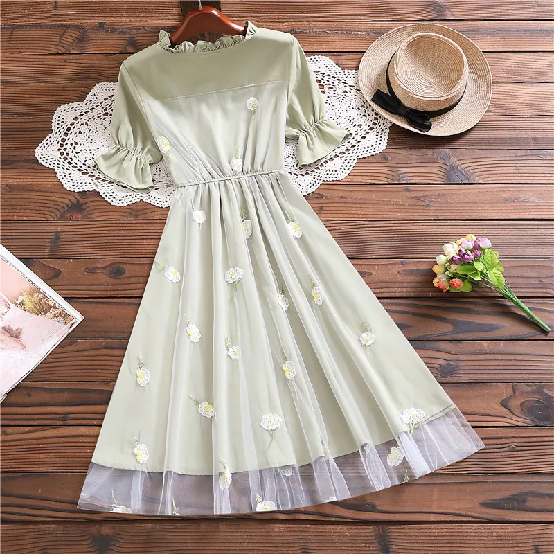 Mori girl cute sweet dress girl summer fashion short sleeve vestidos