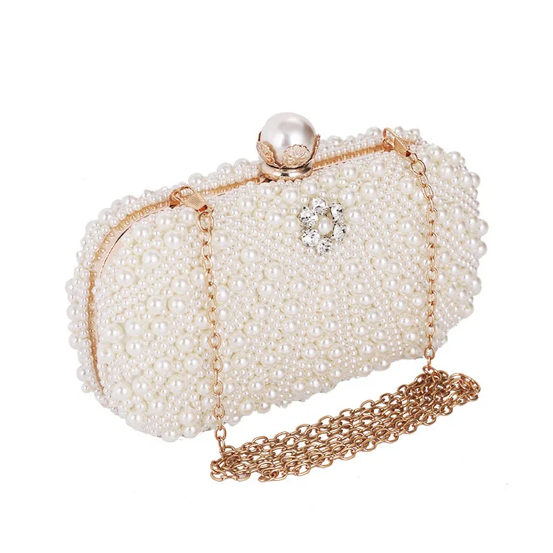 

Luxury Diamond Pearl Clutch Bag Female Banquet Evening Bags Mini Shoulder Messenger Handbag Money Purse Black High Quality Small