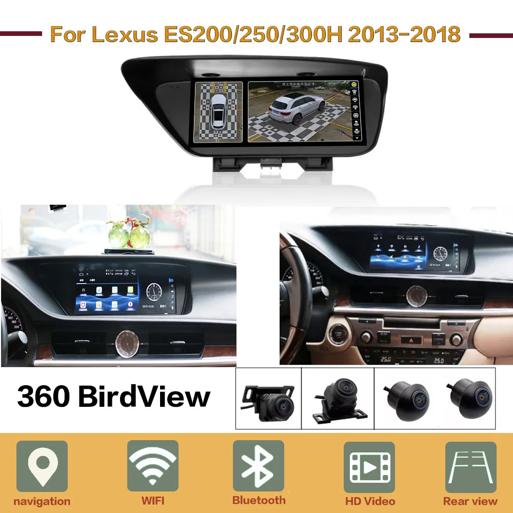 360 BirdView Car Radio Android DVD Multimedia Player For Lexus ES200 250 300H 2013-2018 Stereo 2 Din Head Unit GPS Navigation