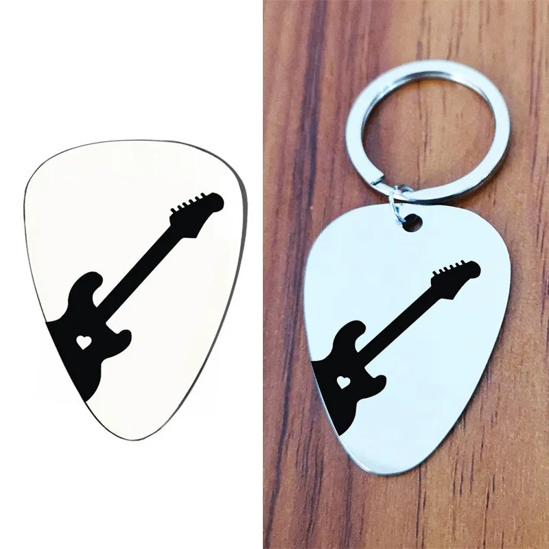 Fashion hot sale stainless steel keychain charms guitar picks keychain