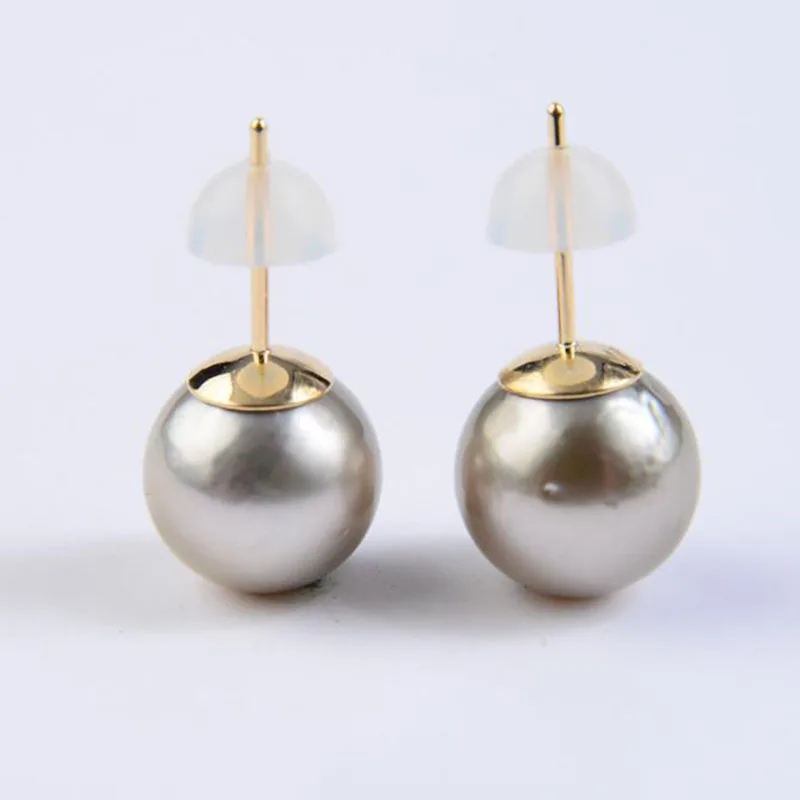 

Free Shipping 9K Yellow Gold Round South Sea Tahitian Cultured Pearl Earrings 10-10.3mm