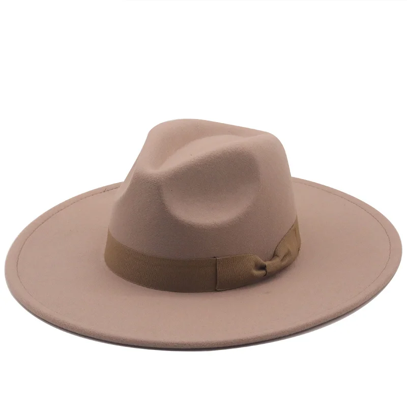 Sombrero de lana con lazo para hombre y mujer, sombrero de ala ancha y ancha, estilo británico Simple, Derby, Jazz, boda, 9,5 cm