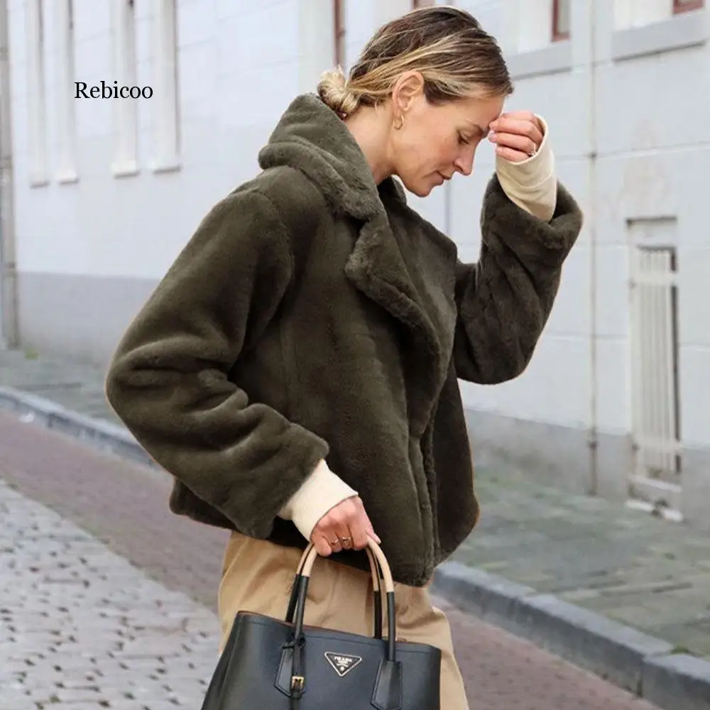 Ladies Casual Teddy Coat Winter Fleece Warm Thick Faux Fur Jacket Coat Women Pockets Plush Overcoat Outwear s