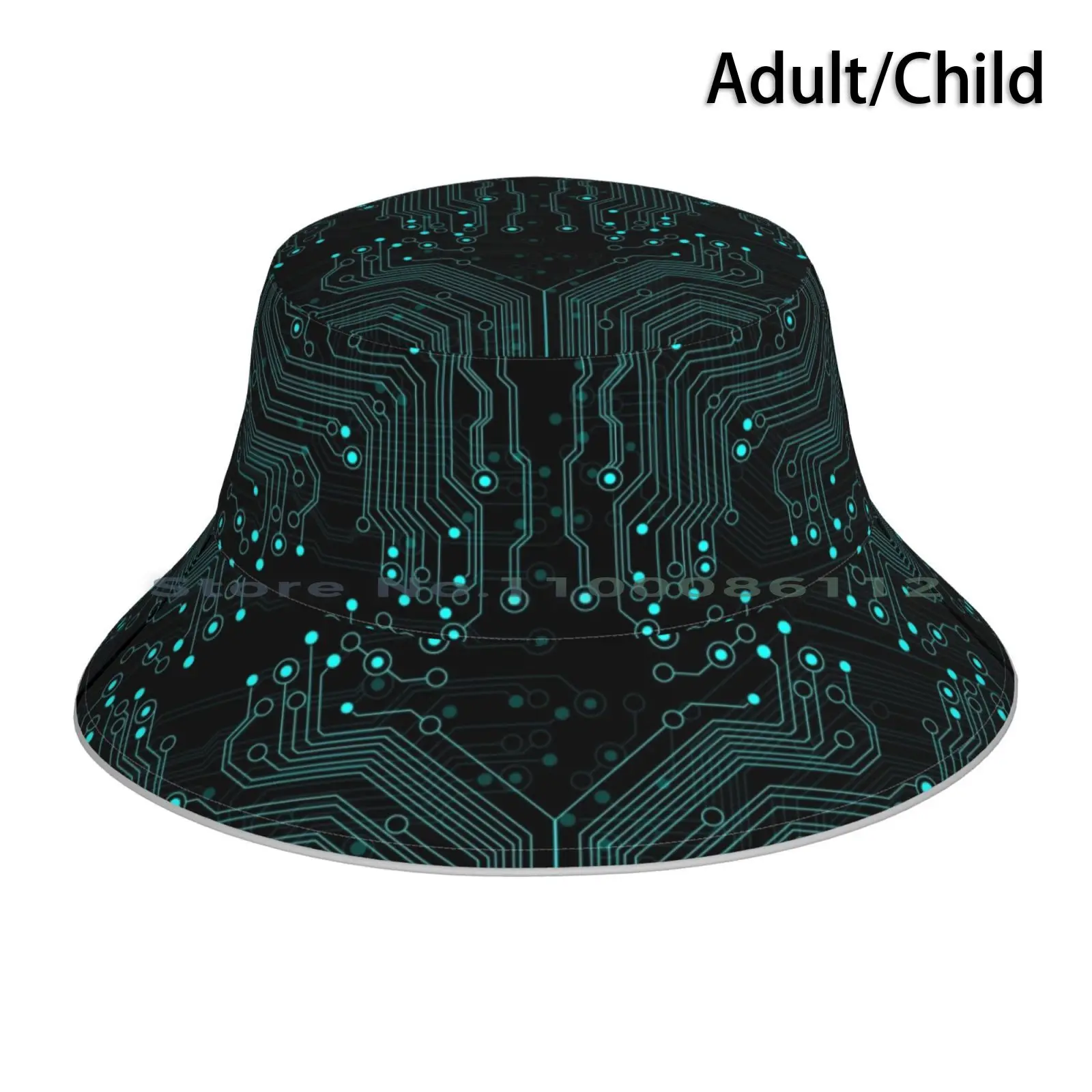 Electronic Theme Bucket Hat Sun Cap Electronics Technology Modern Unique Fun Abstract Track Different Miscellaneous Mask Comics