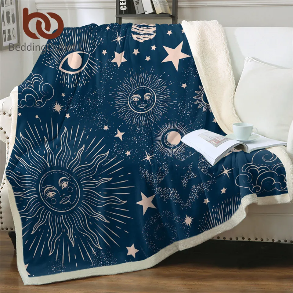 BeddingOutlet Witchcraft Blanket Spain Warehouse Sun Moon Sherpa Blanket Mnadala Soft Plush Bedspreads on the Bed Hippie Plaid