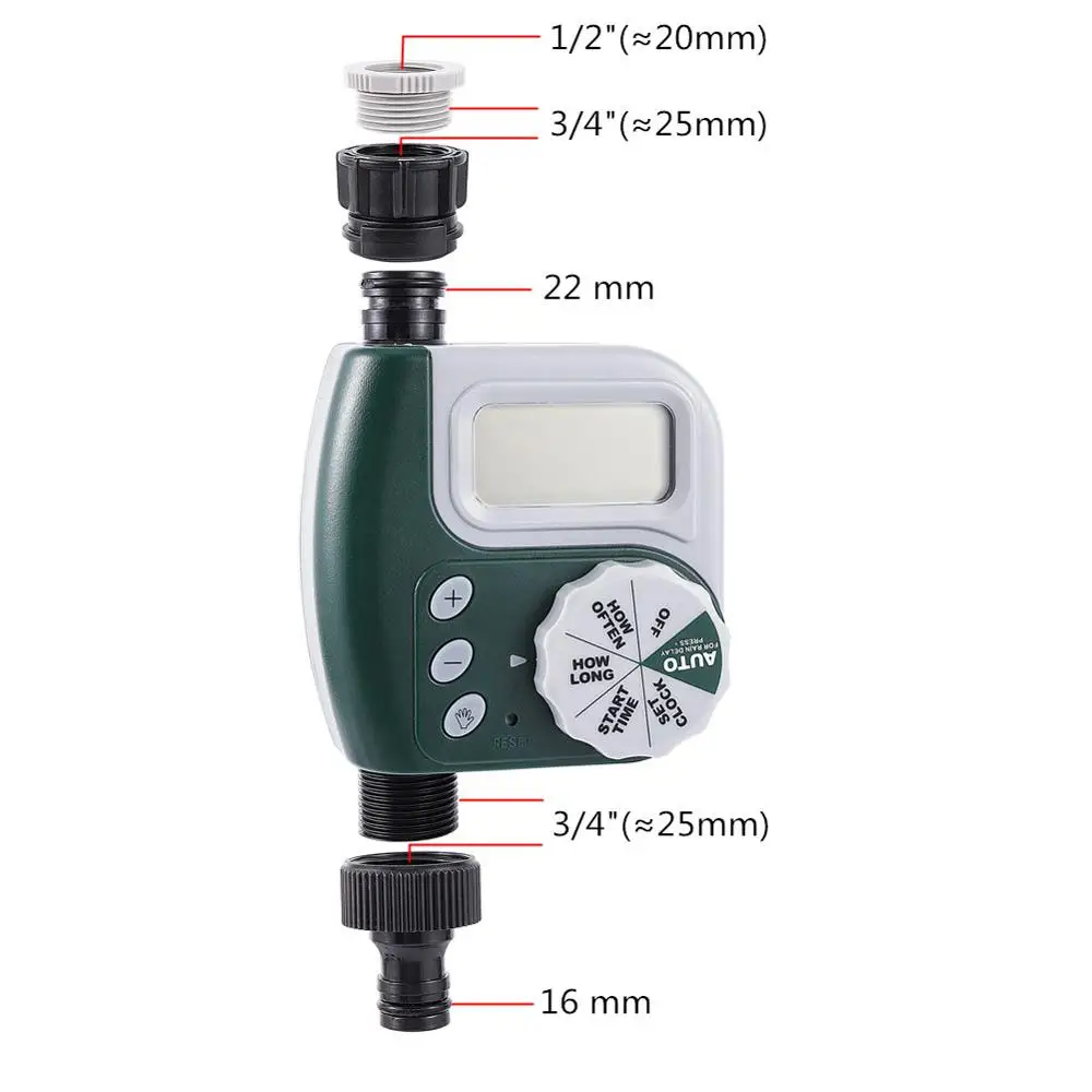 Home Garden Irrigation Automatic LCD Display Water Timer Electronic Solenoid Valve Watering Controller G3/4