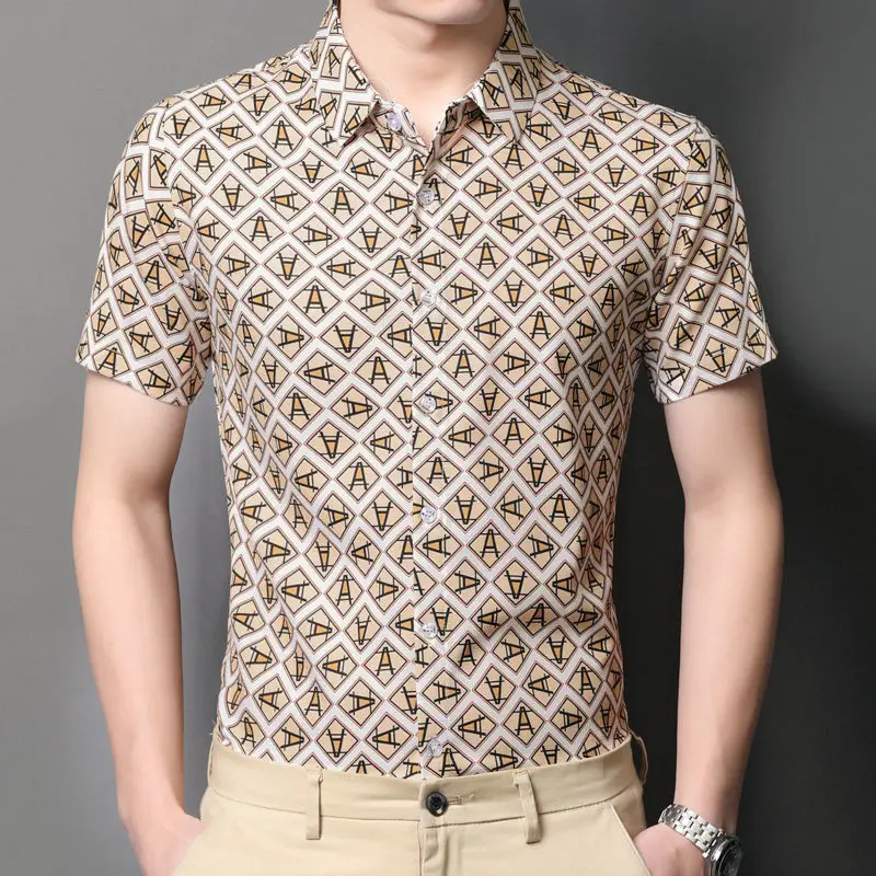 Spring and summer men's short-sleeved shirt printed floral trendy casual large size wide shirt