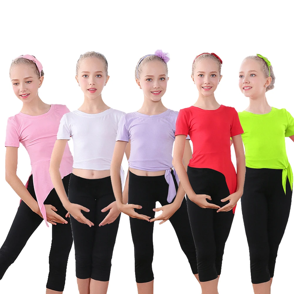 

Lolanta Girls Ballet Leotard Dance Outfit with Short Sleeves Top and Capri Leggings Kids Gymnastics Clothes Set