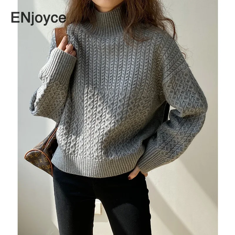 

Autumn Winter Women Thickened Twists Sweater Basic Turtleneck Knitted Pullover Retro Ribbed Ladies Korean Fashion Knitwear