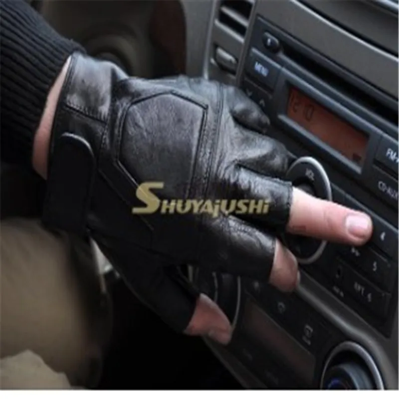 Men driving fingerless gloves sheepskin leather gloves movement fitness half gloves leather gloves half refers to photography