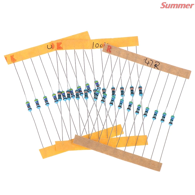 Kit de resistores de filme smart home 300-30 tipos 1/4w, resistor de filme 1% resistores de 1k 10k 100k 220ohm 1m resistores 300 peças