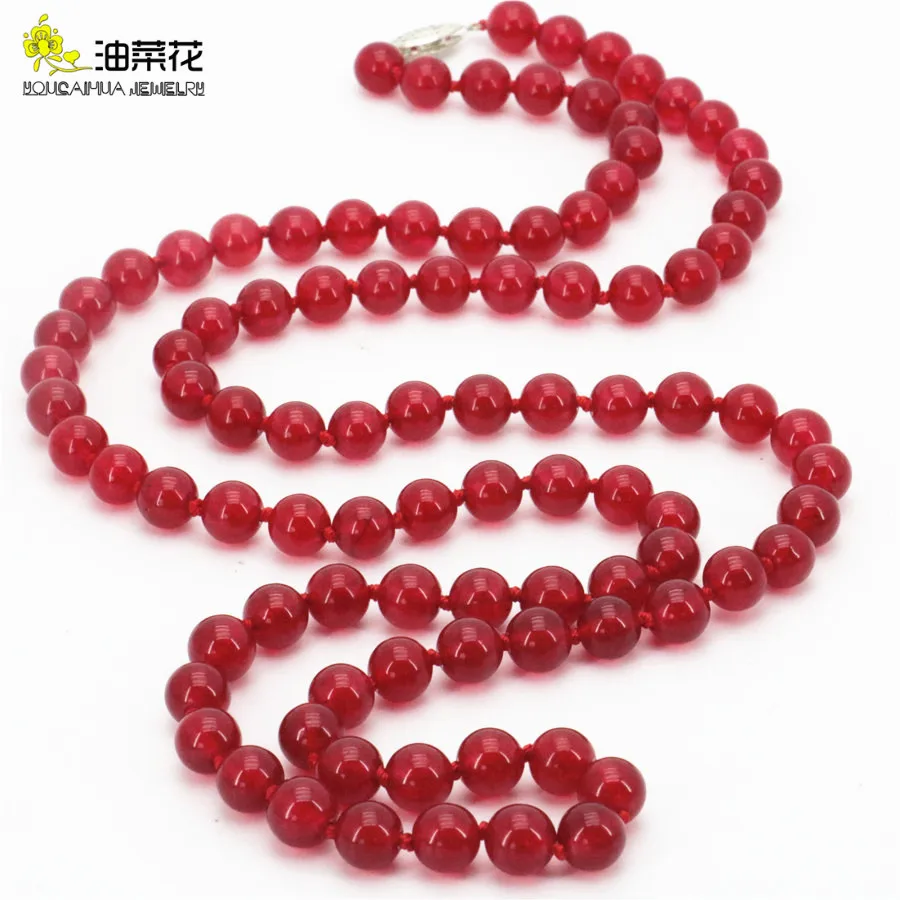 

Fashion 8mm Red Rubys Jades Stone Round Beads Long Necklace Jewelry Accessories Wholesale Price Girl Gift Christmas Wedding 50''