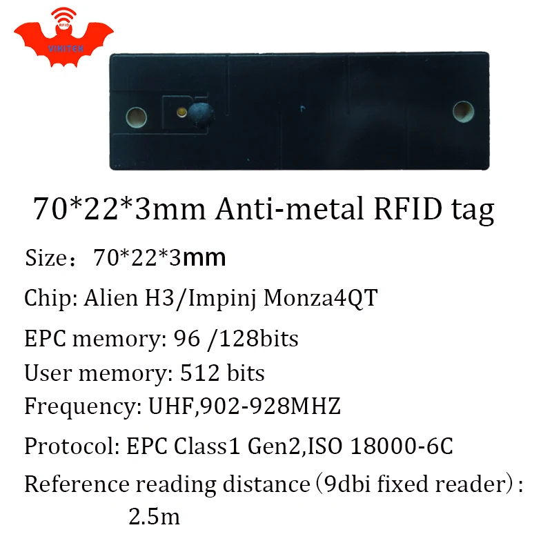 UHF RFID 금속 태그, 915mhz, 868mhz, Alien Higgs3, EPCC1G2 6C, 70x22x3.7mm, 고정 자원 관리, PCB 스마트 카드 수동 RFID 태그