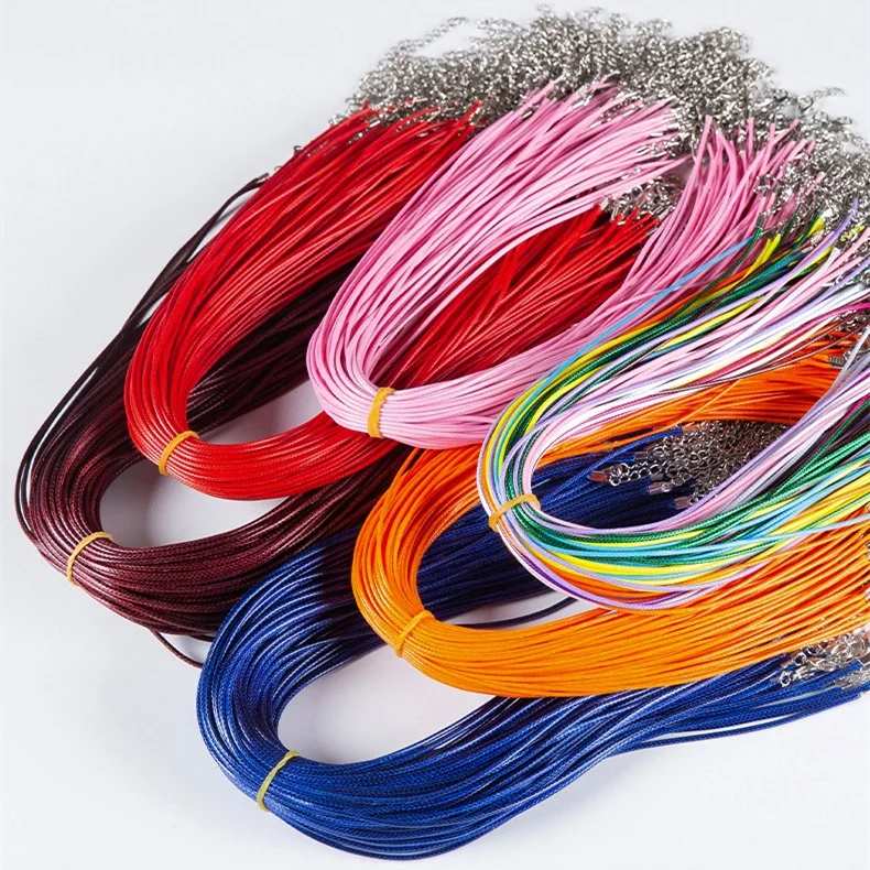 10pcs 50cm Braided 1.5/2mm Leather Rope Wax Cord DIY Handmade Necklace Pendant Lobster Clasp String Cord Jewelry Chains