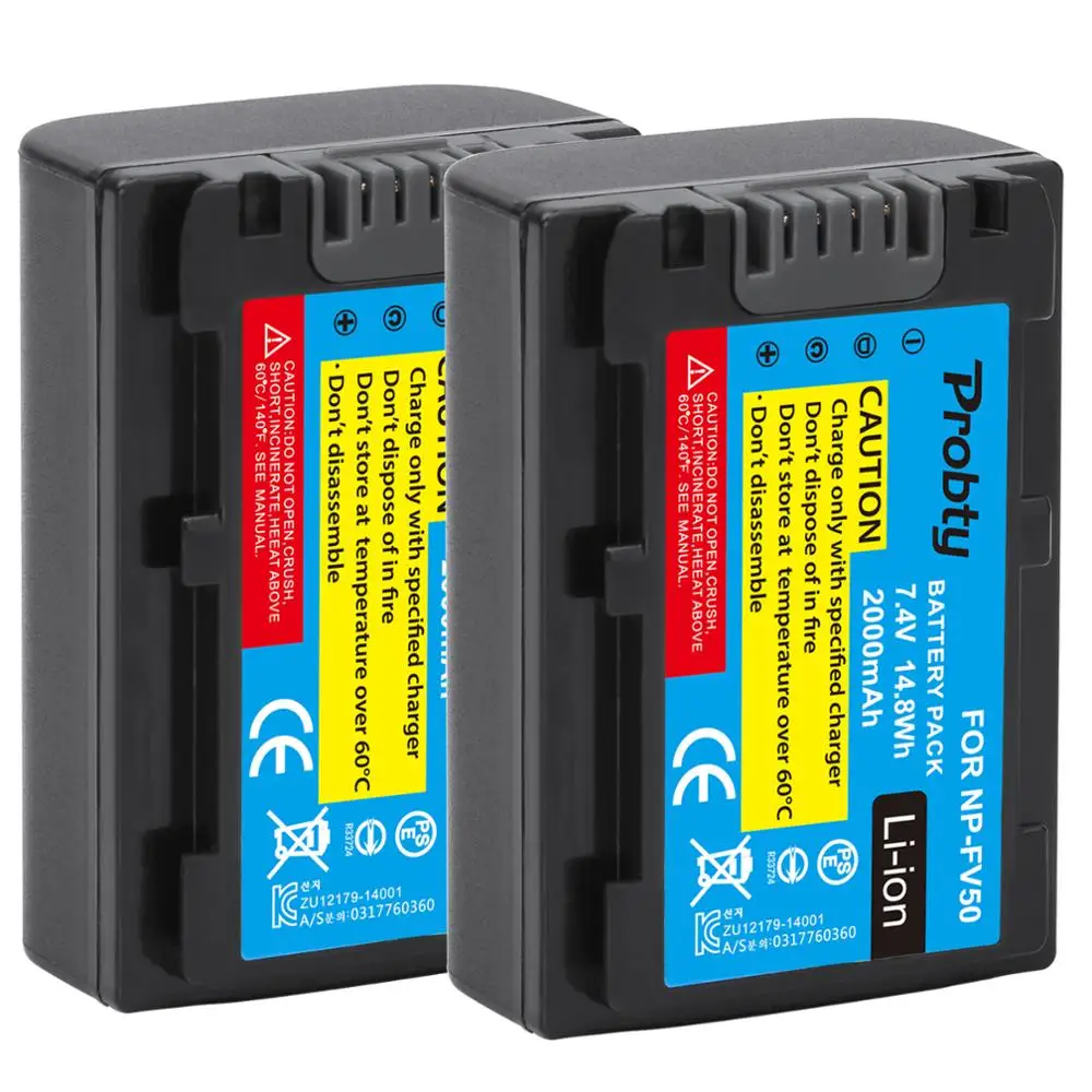 2 Pcs NP-FV50 NP FV50 Battery For Sony HDR- CX580E CX700E CX760E CX360E PJ10E PJ30E HDR-XR350E XR550E XR260E XR150E Camera