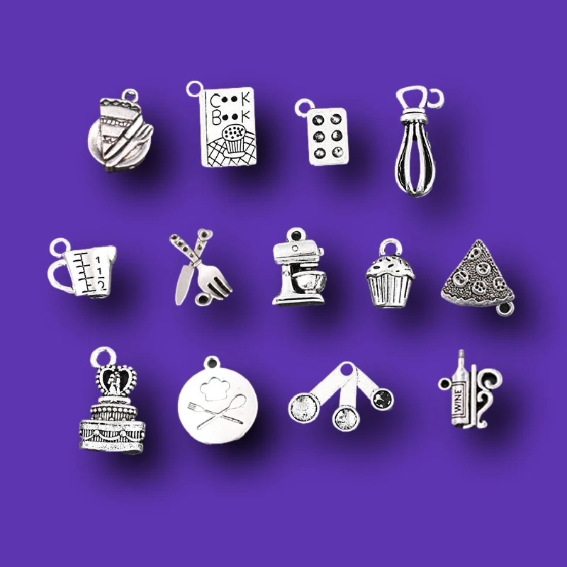 26pcs Mix Chef Baking Series Kitchenware Cooking And Cake Wine Pendant DIY Charms Jewelry Making Foodie Gift Mother\'s Taste P633