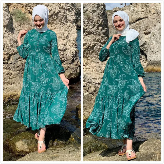 

Ab047 Southeast Asia Chiffon Printed Dress Ins Style Turkish Malay Indonesian Muslim Muslim Women's Wear