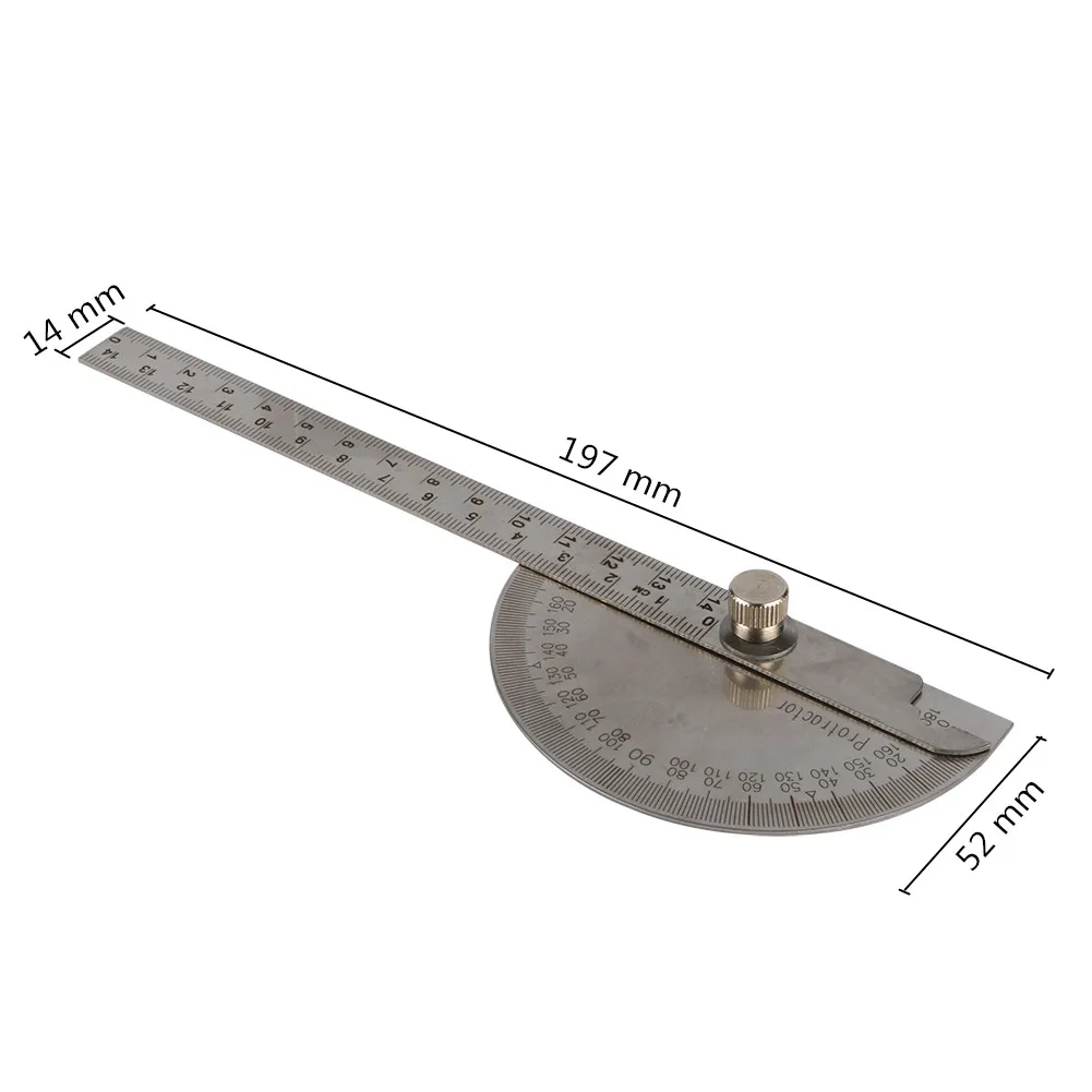 Adjustable 0~180° Stainless steel Protractor 14.5cm Multifunction Roundhead Angle Ruler Mathematics Measuring Drawing Tool 1 Pc