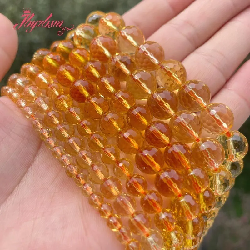 AAA Quality Citrines Round Beads Yellow Crystal Quartz Loose Stone Beads For DIY Necklace Bracelats Jewelry Making Strand 15\