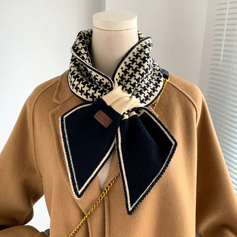 Houndstooth Plaid Luxury Brand Knitted Scarf 2021 New Scarf Women Winter Scarf Long Skinny Small Scarf Female Neckerchief Scarf