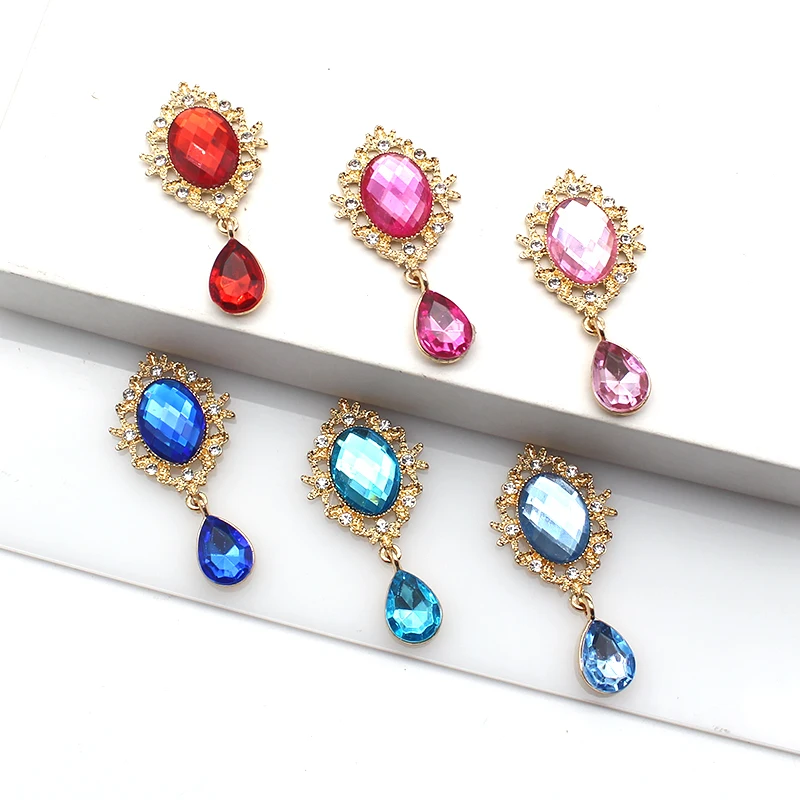 

10Pcs 50*25MM Oval Acrylic Rhinestone Alloy Pendant Flat Button Gorgeous Crown Ornament DIY Wedding Jewelry Accessories