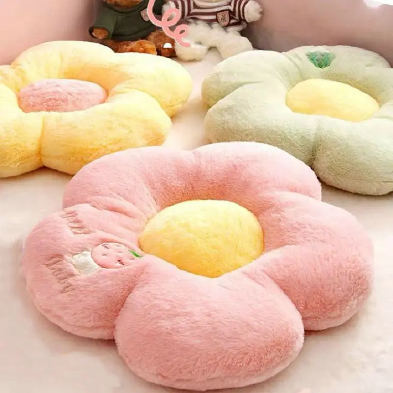 Long Plush Sunflower Pillow Stuffed Flower Shape Floor Mat Baby Game Mat Home Playmat Soft Plant Flower Throw Pillow Cushion