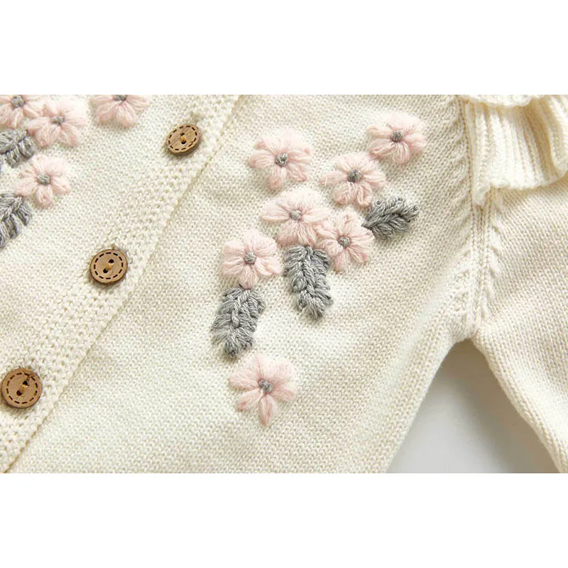 New Spring Autumn Infant Baby Girls Knit Long Sleeve Flower Coat + Braces Rompers Clothing Sets Kids Girl Suit Clothes 0-3Yrs