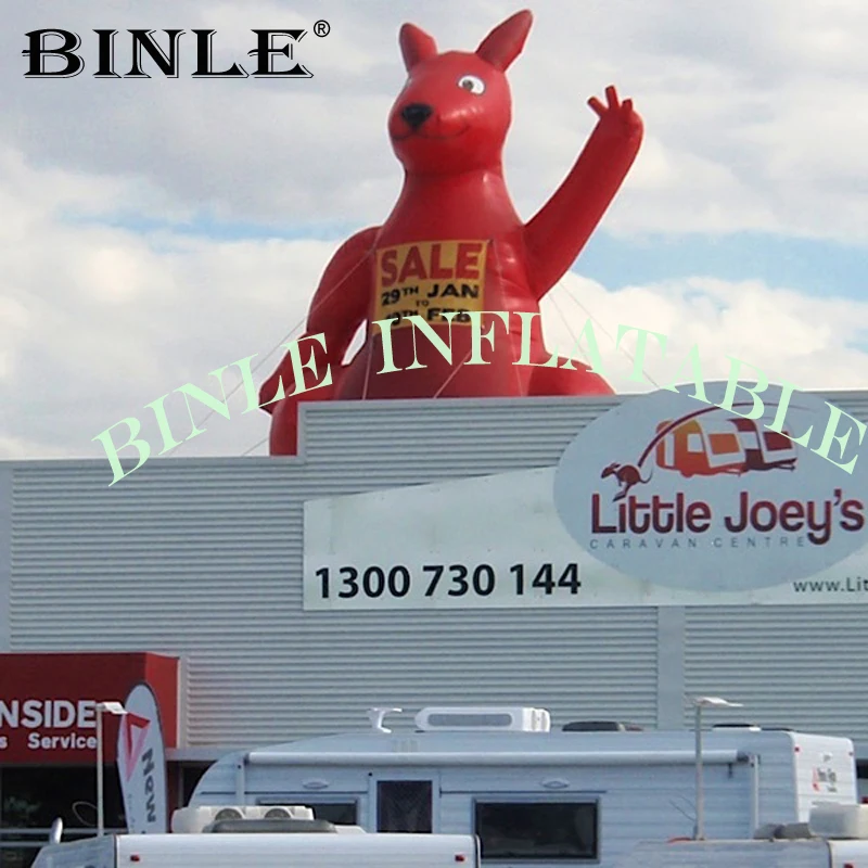 Durable rooftop red giant inflatable kangaroo with air blower for promotion