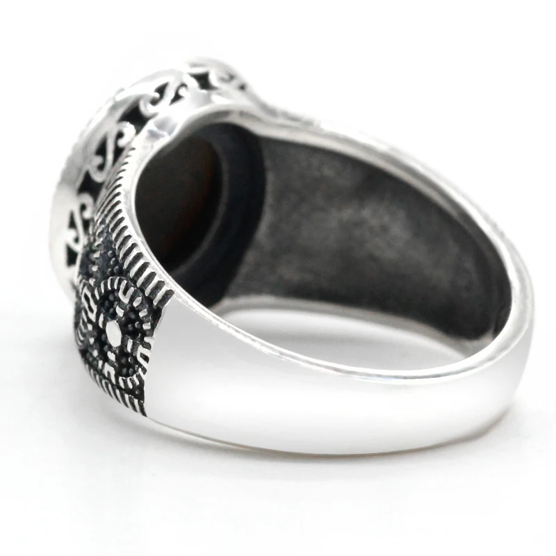 925 فضة خاتم الرجال الطبيعي الحجر الدائري الإسبنيل الرجعية نمط الرجال غرامة مجوهرات