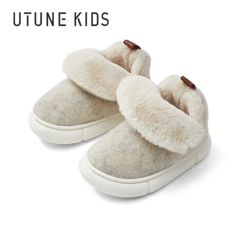 UTUNE KIDS Winter Kids Slippers Warm Outside Shoes Anti-slip Indoor Slippers Felt Children\'s Snow Boots For Infant 4/5 Old Kids