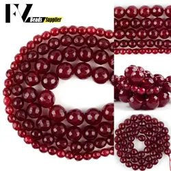 Natural Dark Red Faceted Chalcedony Stone Bead Round Loose Spacer Beads For Jewelry Making Diy Bracelet Charm 4 6 8 10 12mm 15”