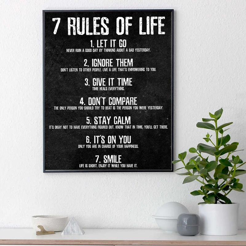 7 Rules of Life Watch Your Thoughts Motivational Posters and Prints on The Wall Canvas Painting Wall Art Picture for Living Room