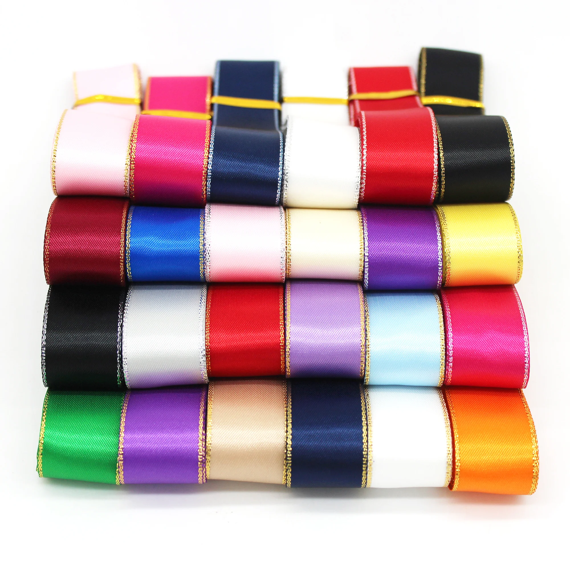 Gold Silver Edge Double Face Satin Ribbons Solid Color Fabric Gift Wrapping For DIY Accessories Decorative Sewing Needleworks