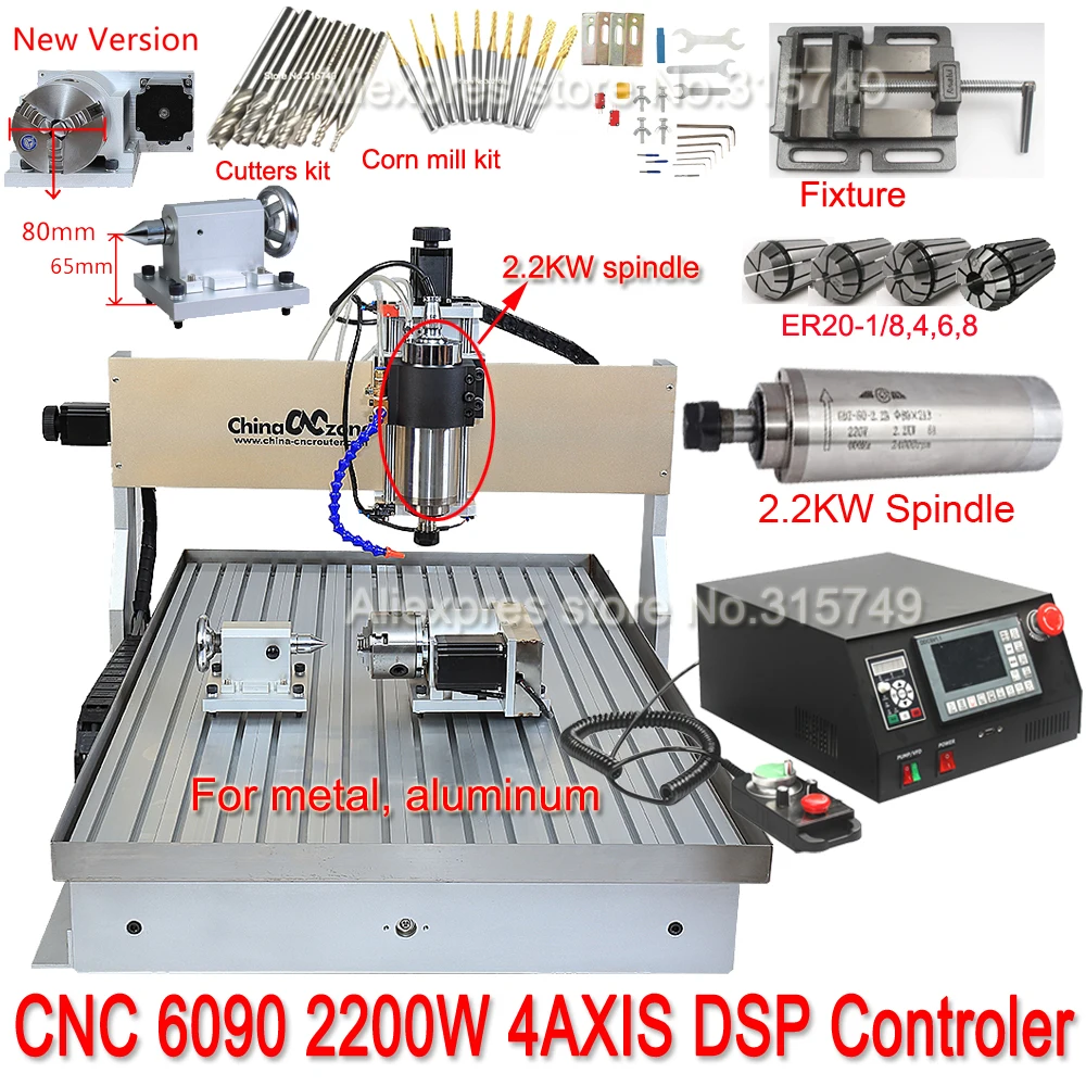 

CNC 6090 Router Milling Engraving Machine 4axis DSP with handwheel 2200W Water Cooling Carving Ball Screw Cutting