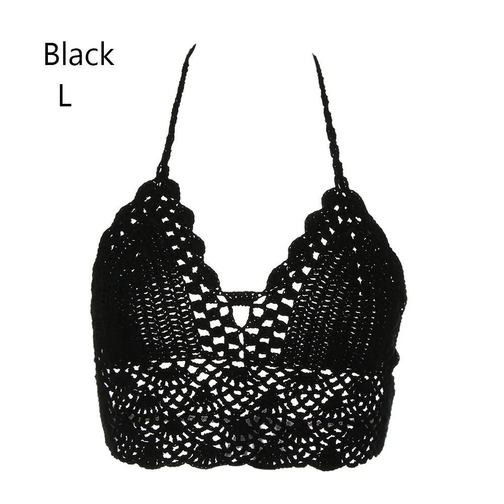 New Sexy Bikini Crop Top Crochet Boho Beach Camisoles Bikini Bralette Halter Cami Knitted Bra Women Backless Beachwear Tank Top images - 6