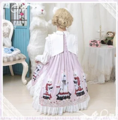 Kawaii Meisje Gothic Lolita Op Loli Zoete Prinses Lolita Jurk Vintage Kant Strik O-hals Vest Leuke Printing Victoriaanse Jurk