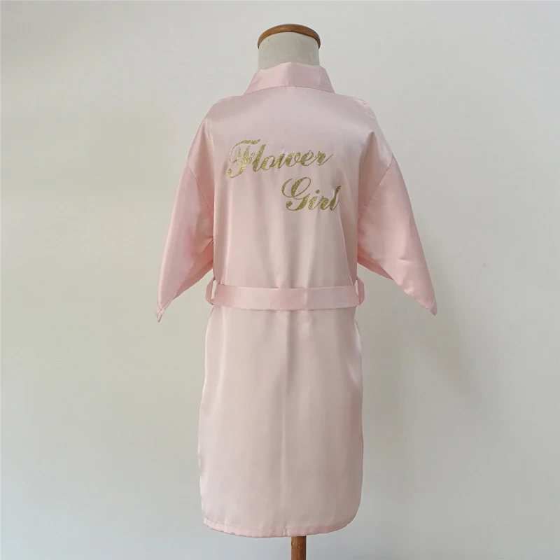 Wholesale Flower Girl Gold Letter Robes Satin Silk Kids Robe Children Kimono Children\'s Bathrobes Wedding Party Robe