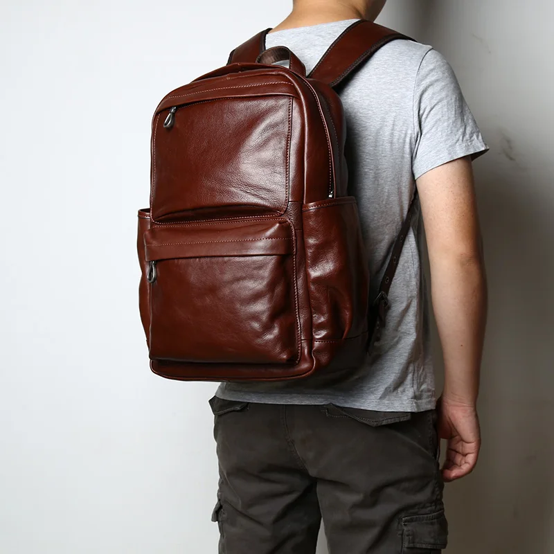 NZPJ Leder herren Rucksack Europäischen und Amerikanischen Mode Reisetasche Vintage Kopf Erste Schicht Rindsleder Freizeit Rucksack – Detail 4