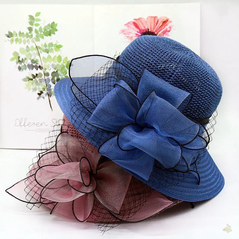 

Organza Tea Party Hat Elegant Ladies Church Kentucky Derby Wide Brim Fedoras