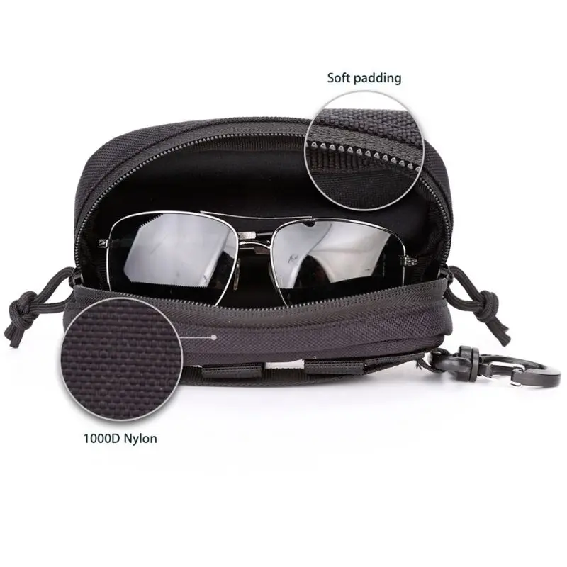 Estuche de gafas de sol de caza al aire libre, estuche militar Molle, caja de almacenamiento de gafas, bolsa dura de nailon 1000D
