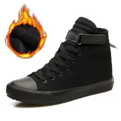 Pop Nice Winter Shoes Men Winter Boots High Top Sneakers Warm Fur Shoes Canvas Casual Men Ankle Boots Black White Footwear A1628