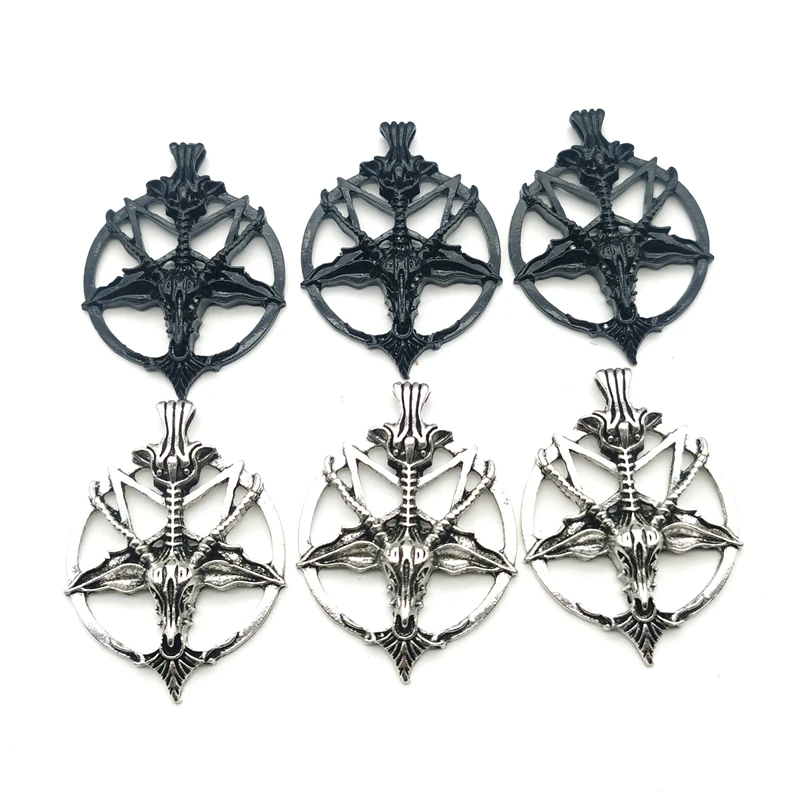 3Pcs 48*35mm Fashion Vintage Pentagram Pan God Skull Goat Head Pendant Charm, DIY Necklace and Earring Jewelry Handicraft Making