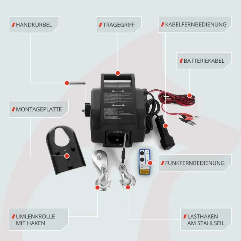 Cabrestante eléctrico inalámbrico, 12V, 2000 libras, para uso marino